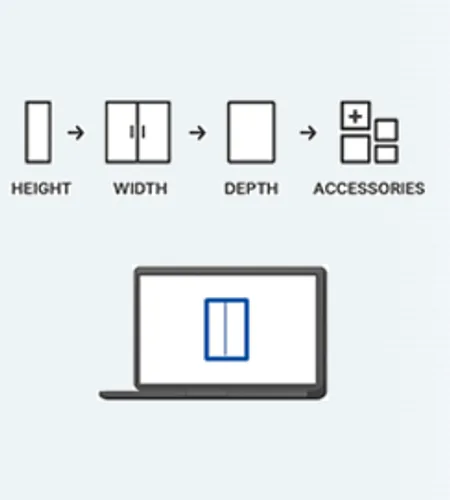 Build your own cabinet: choose height, width, depth and accessories